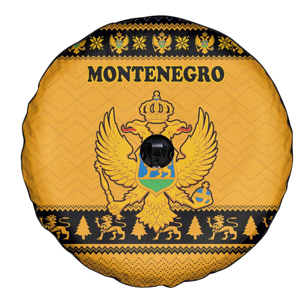 Montenegro Christmas Spare Tire Cover with Gold-Black Theme, Double-Headed Eagle, and Map Motif - Wonder Print Shop