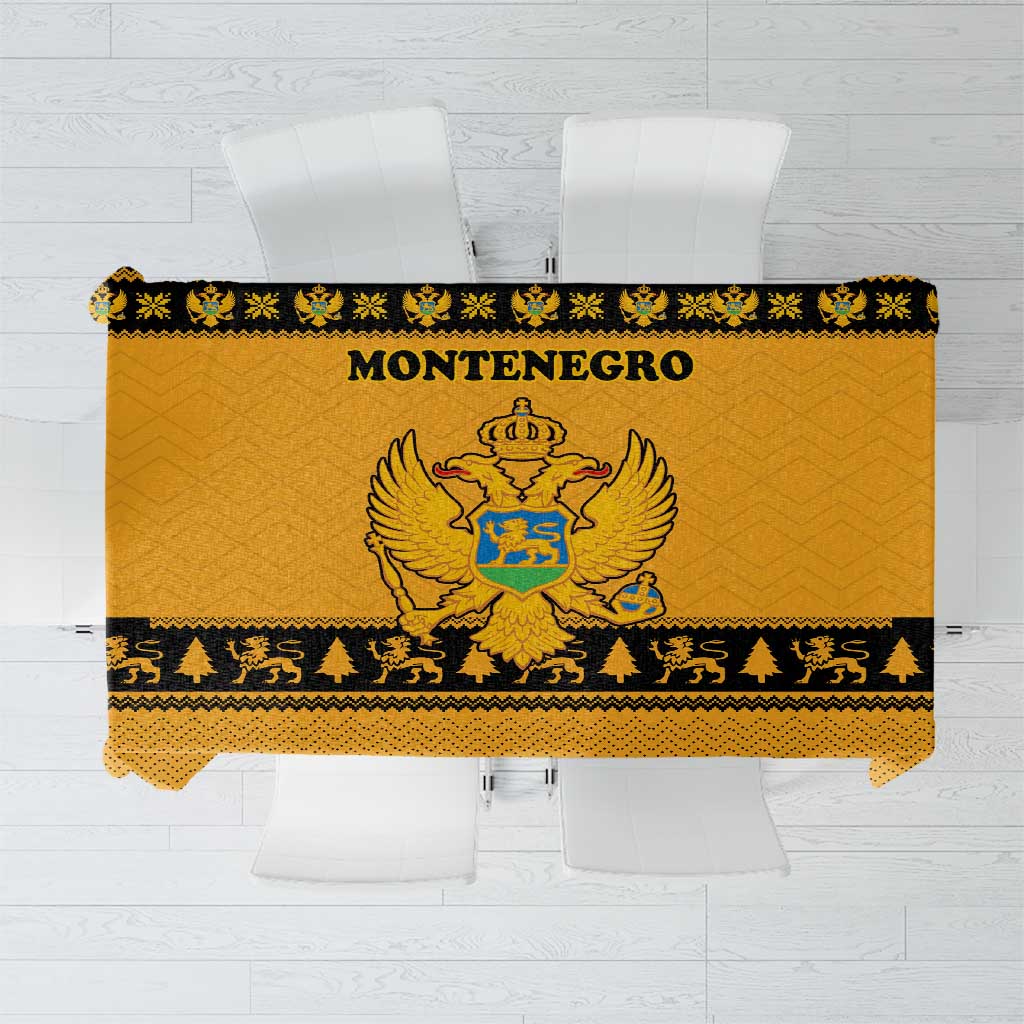 Montenegro Christmas Tablecloth with Gold-Black Theme, Double-Headed Eagle, and Map Motif - Wonder Print Shop