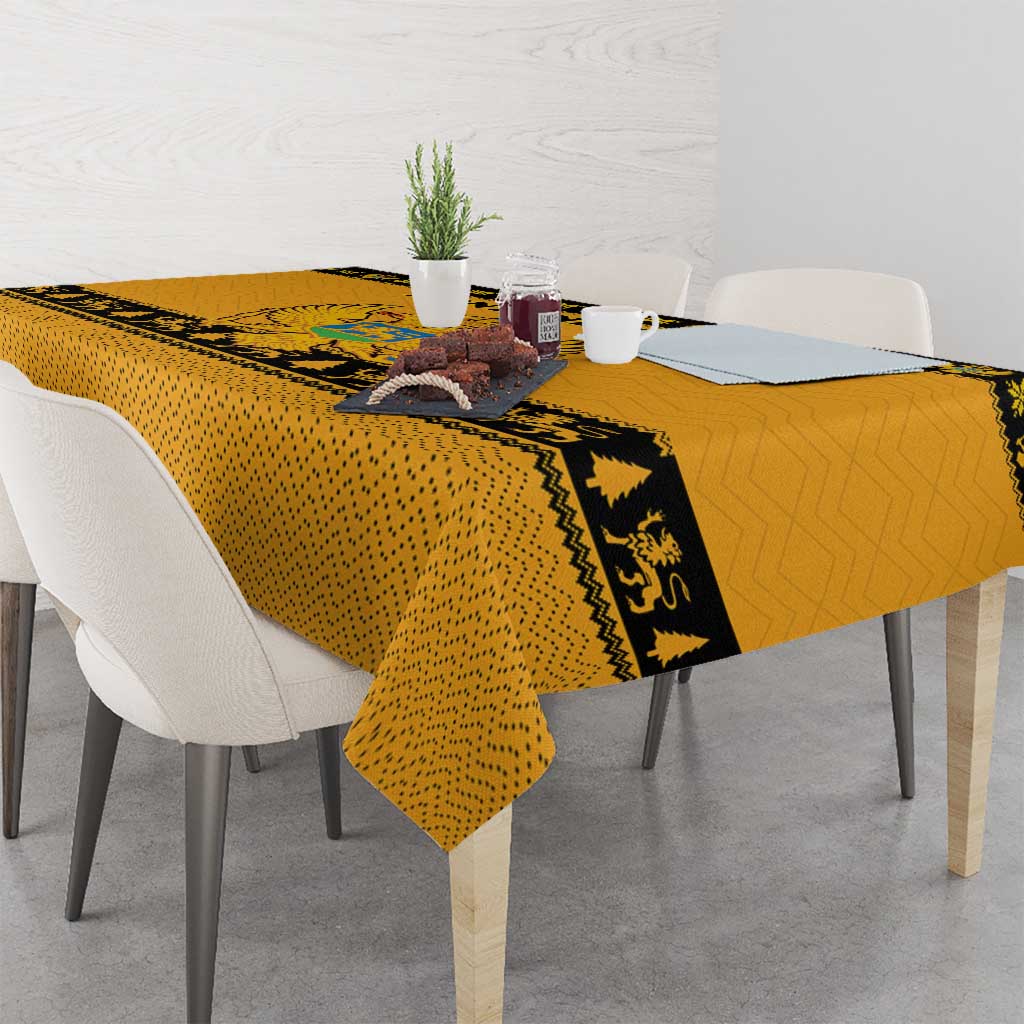 Montenegro Christmas Tablecloth with Gold-Black Theme, Double-Headed Eagle, and Map Motif - Wonder Print Shop