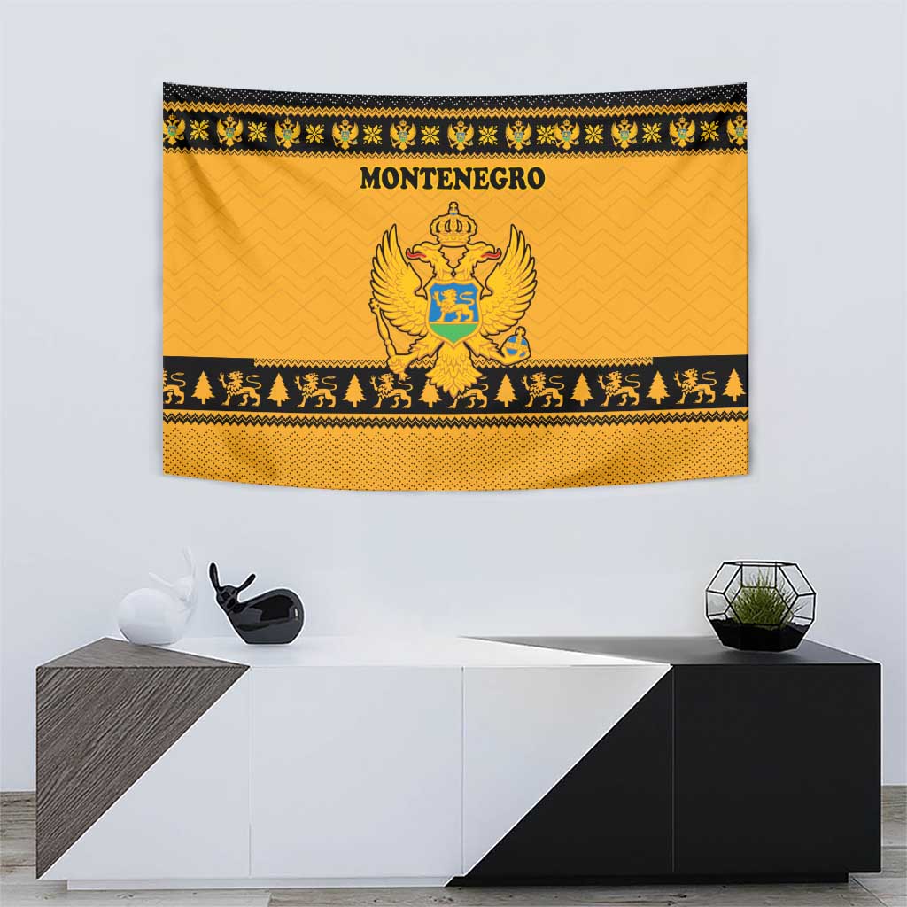 Montenegro Christmas Tapestry with Gold-Black Theme, Double-Headed Eagle, and Map Motif - Wonder Print Shop