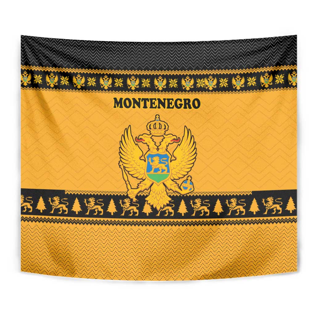Montenegro Christmas Tapestry with Gold-Black Theme, Double-Headed Eagle, and Map Motif - Wonder Print Shop