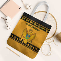 Montenegro Christmas Tote Bag with Gold-Black Theme, Double-Headed Eagle, and Map Motif - Wonder Print Shop