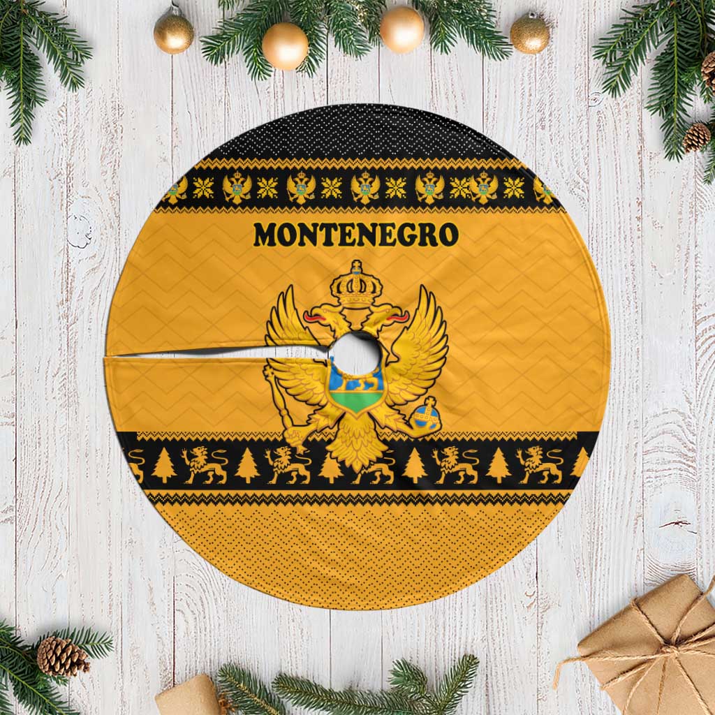 Montenegro Christmas Tree Skirt with Gold-Black Theme, Double-Headed Eagle, and Map Motif - Wonder Print Shop