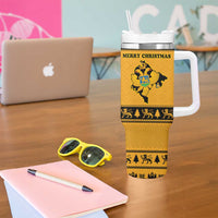 Montenegro Christmas Tumbler With Handle with Gold-Black Theme, Double-Headed Eagle, and Map Motif - Wonder Print Shop