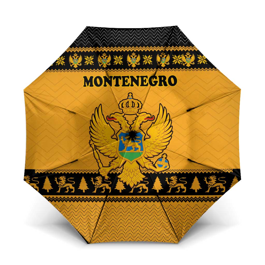 Montenegro Christmas Umbrella with Gold-Black Theme, Double-Headed Eagle, and Map Motif - Wonder Print Shop