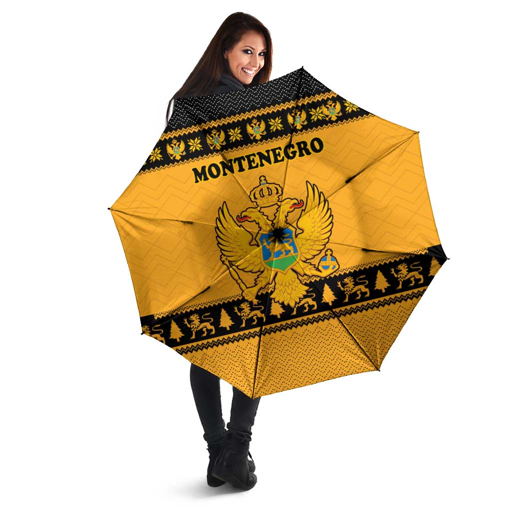 Montenegro Christmas Umbrella with Gold-Black Theme, Double-Headed Eagle, and Map Motif - Wonder Print Shop