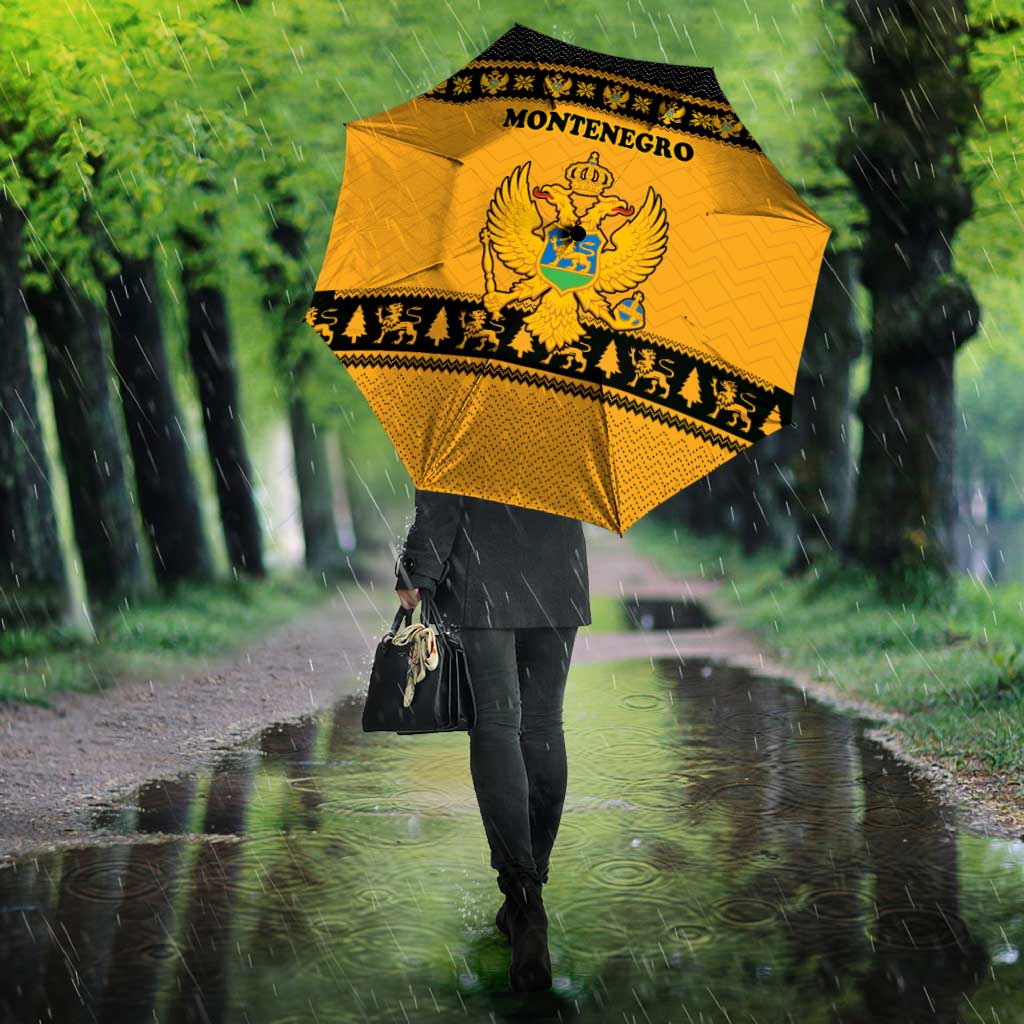 Montenegro Christmas Umbrella with Gold-Black Theme, Double-Headed Eagle, and Map Motif - Wonder Print Shop