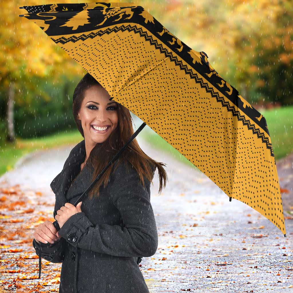Montenegro Christmas Umbrella with Gold-Black Theme, Double-Headed Eagle, and Map Motif - Wonder Print Shop