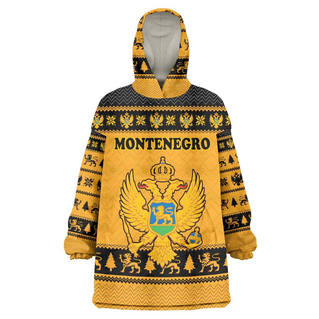 Montenegro Christmas Wearable Blanket Hoodie with Gold-Black Theme, Double-Headed Eagle, and Map Motif - Wonder Print Shop