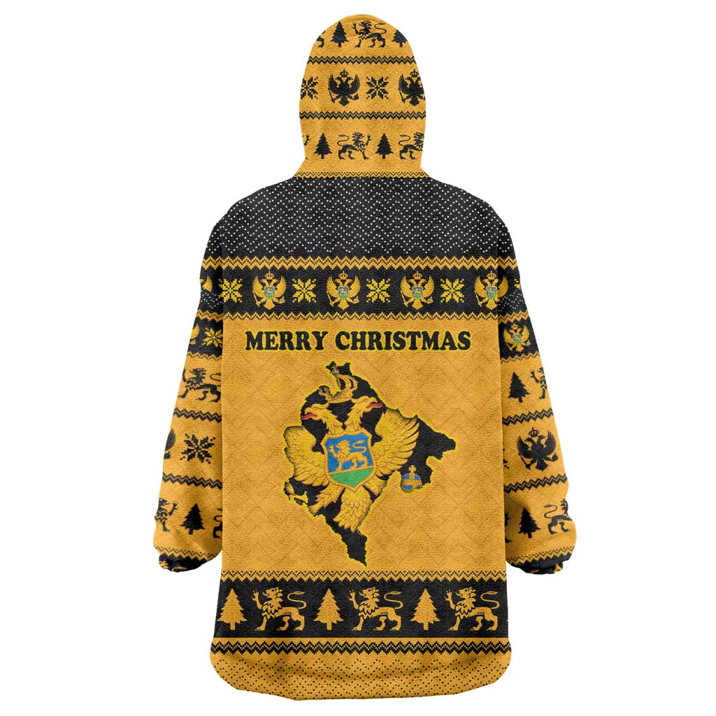 Montenegro Christmas Wearable Blanket Hoodie with Gold-Black Theme, Double-Headed Eagle, and Map Motif - Wonder Print Shop