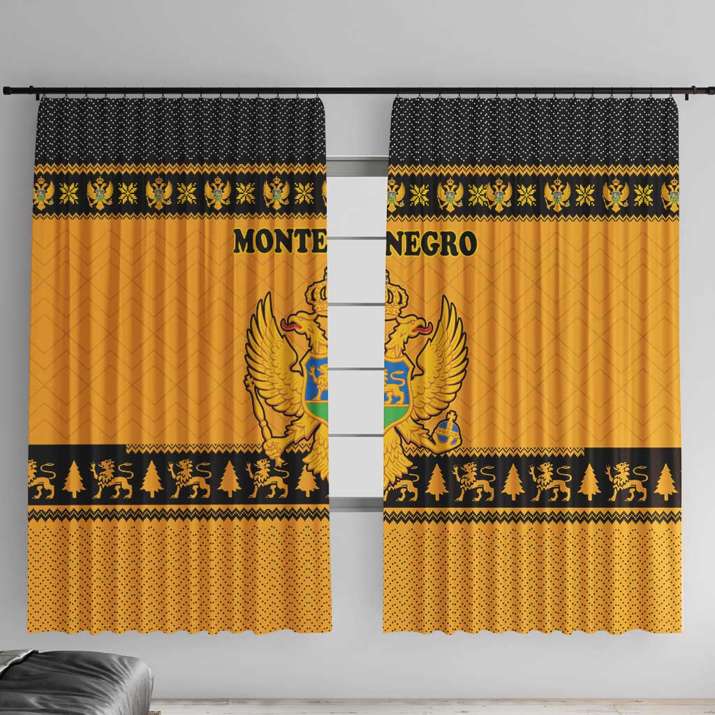 Montenegro Christmas Window Curtain with Gold-Black Theme, Double-Headed Eagle, and Map Motif - Wonder Print Shop