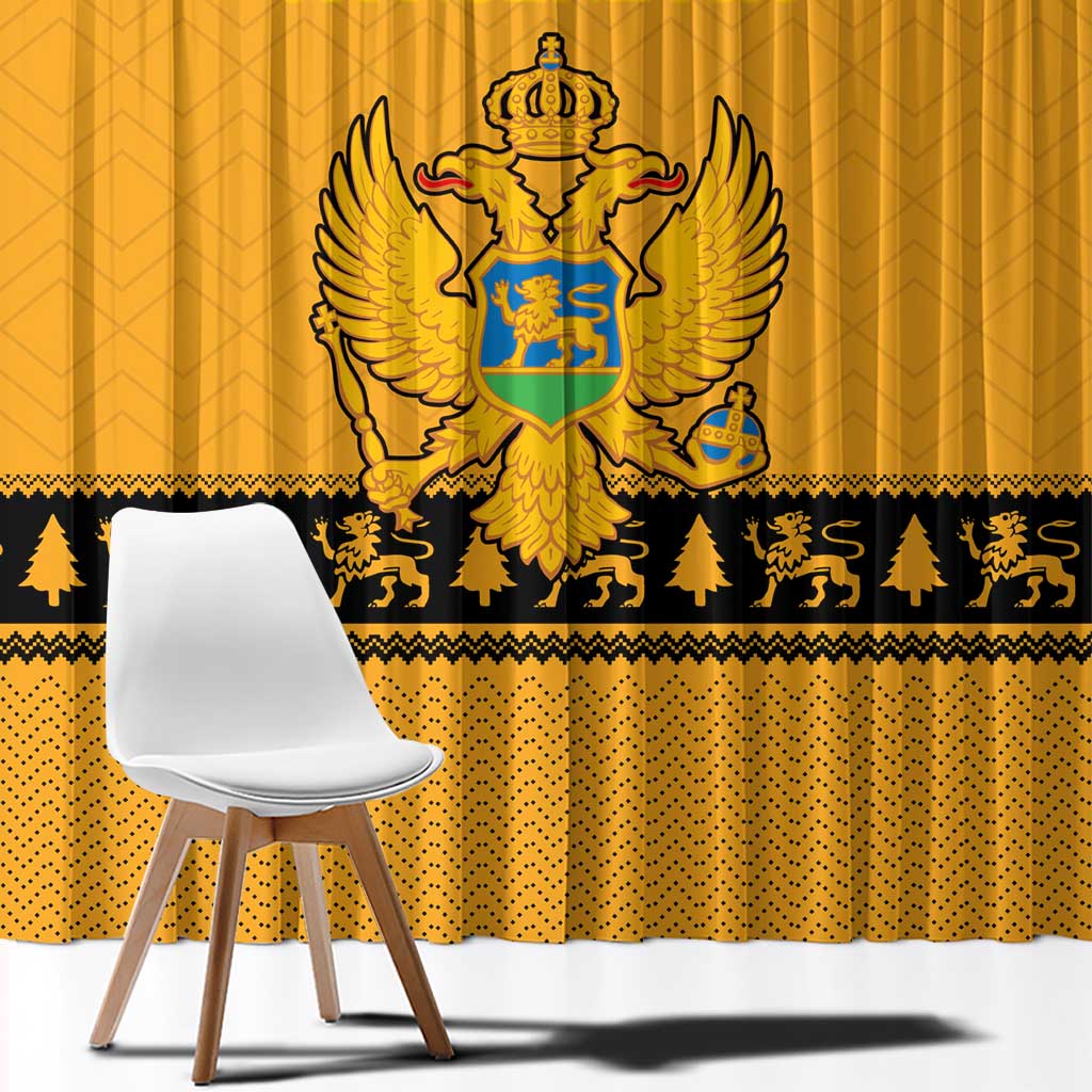 Montenegro Christmas Window Curtain with Gold-Black Theme, Double-Headed Eagle, and Map Motif - Wonder Print Shop