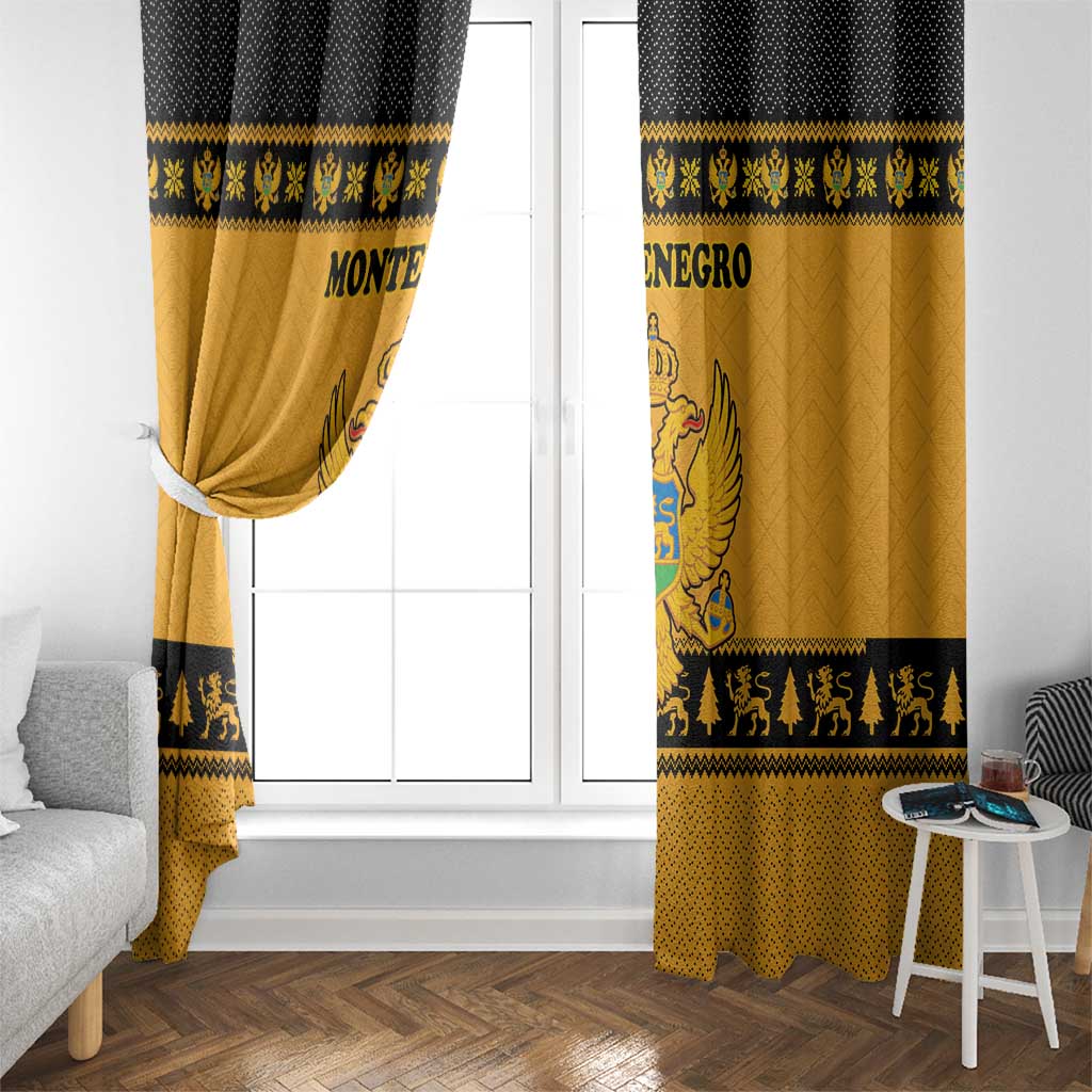 Montenegro Christmas Window Curtain with Gold-Black Theme, Double-Headed Eagle, and Map Motif - Wonder Print Shop