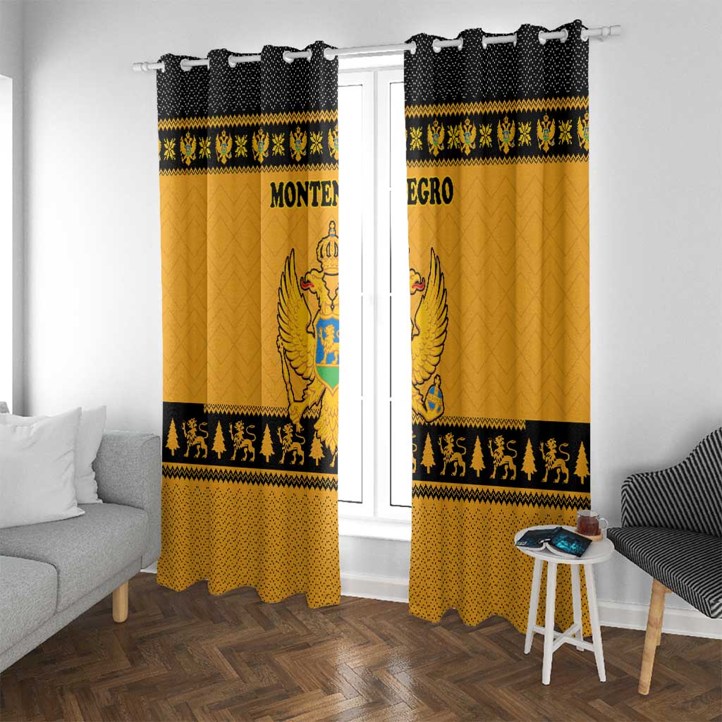 Montenegro Christmas Window Curtain with Gold-Black Theme, Double-Headed Eagle, and Map Motif - Wonder Print Shop