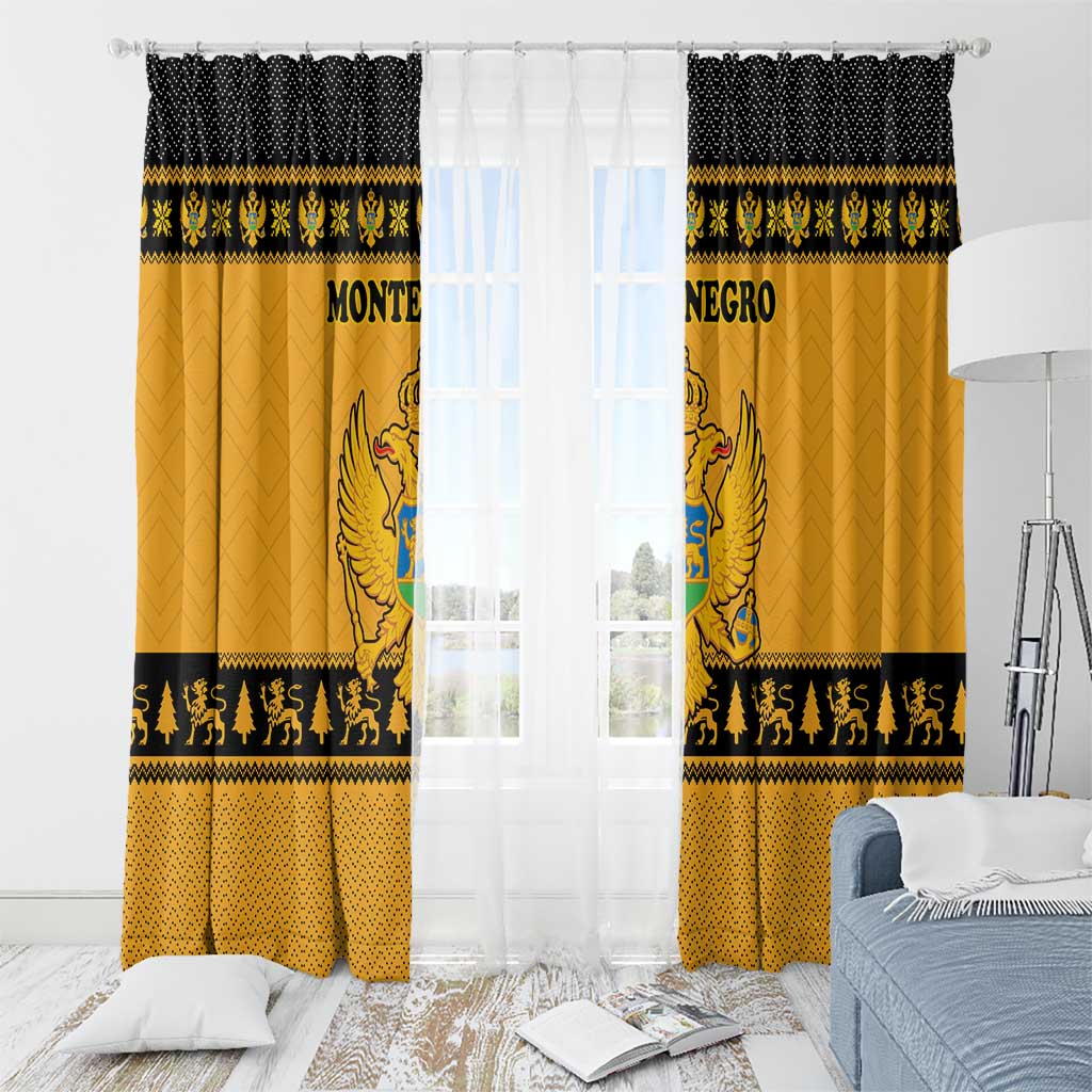 Montenegro Christmas Window Curtain with Gold-Black Theme, Double-Headed Eagle, and Map Motif - Wonder Print Shop