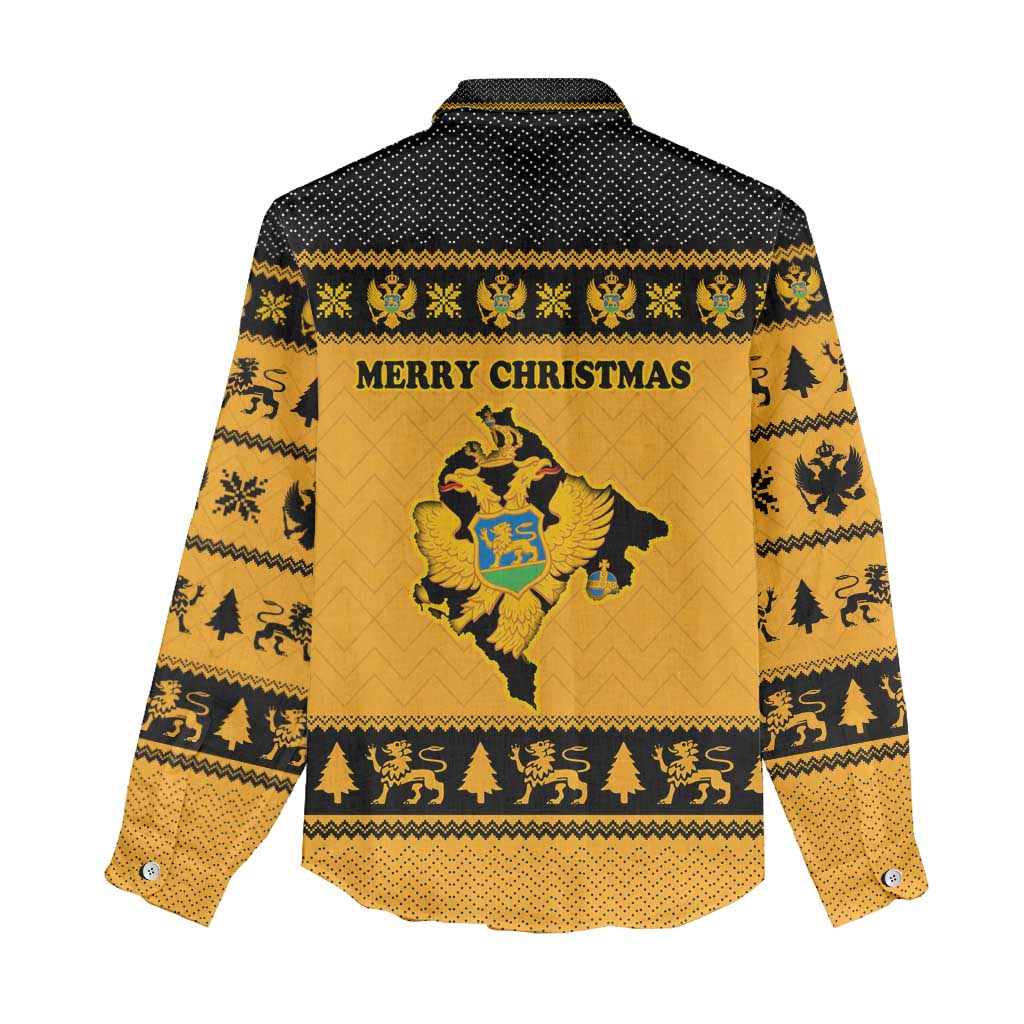 Montenegro Christmas Women Casual Shirt with Gold-Black Theme, Double-Headed Eagle, and Map Motif - Wonder Print Shop