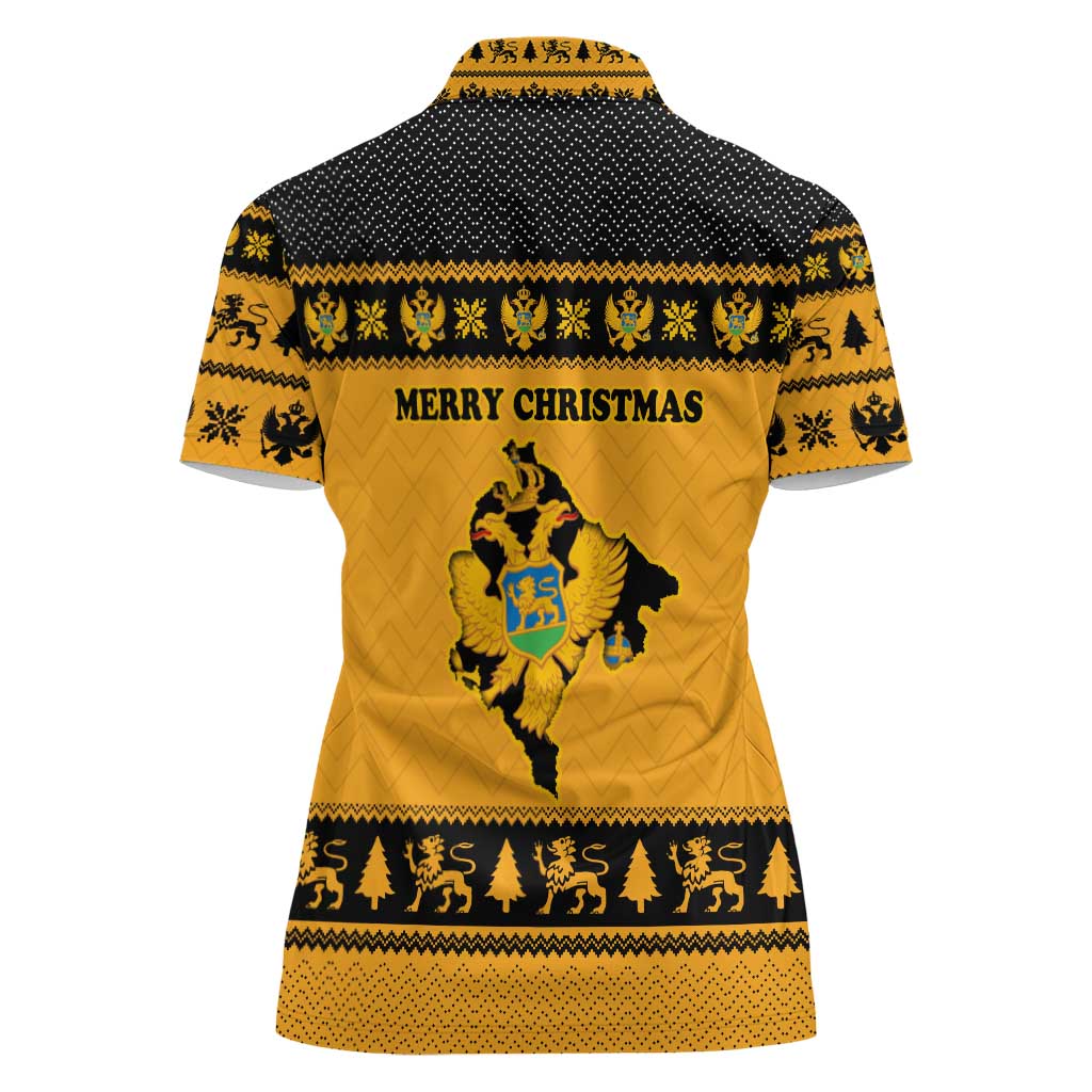 Montenegro Christmas Women Polo Shirt with Gold-Black Theme, Double-Headed Eagle, and Map Motif - Wonder Print Shop