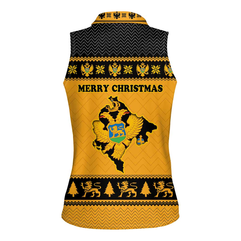 Montenegro Christmas Women Sleeveless Polo Shirt with Gold-Black Theme, Double-Headed Eagle, and Map Motif - Wonder Print Shop