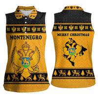 Montenegro Christmas Women Sleeveless Polo Shirt with Gold-Black Theme, Double-Headed Eagle, and Map Motif - Wonder Print Shop
