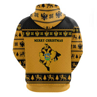 Montenegro Christmas Zip Hoodie with Gold-Black Theme, Double-Headed Eagle, and Map Motif - Wonder Print Shop