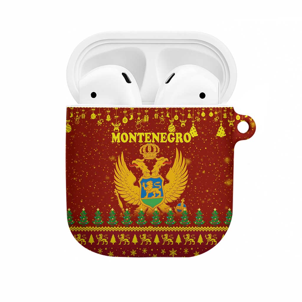 Montenegro Christmas AirPods Case with Red-Gold Theme, Double-Headed Eagle, and Santa Motif - Wonder Print Shop