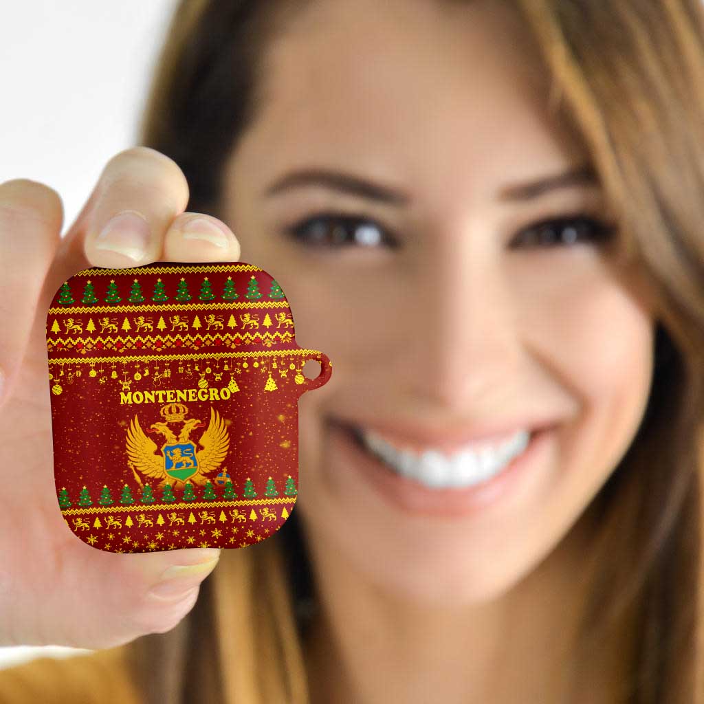 Montenegro Christmas AirPods Case with Red-Gold Theme, Double-Headed Eagle, and Santa Motif - Wonder Print Shop
