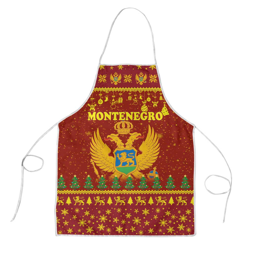 Montenegro Christmas Apron with Red-Gold Theme, Double-Headed Eagle, and Santa Motif - Wonder Print Shop