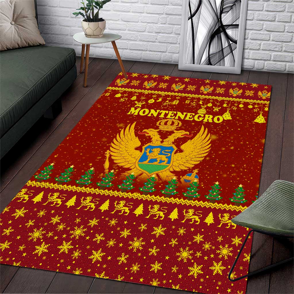 Montenegro Christmas Area Rug with Red-Gold Theme, Double-Headed Eagle, and Santa Motif - Wonder Print Shop