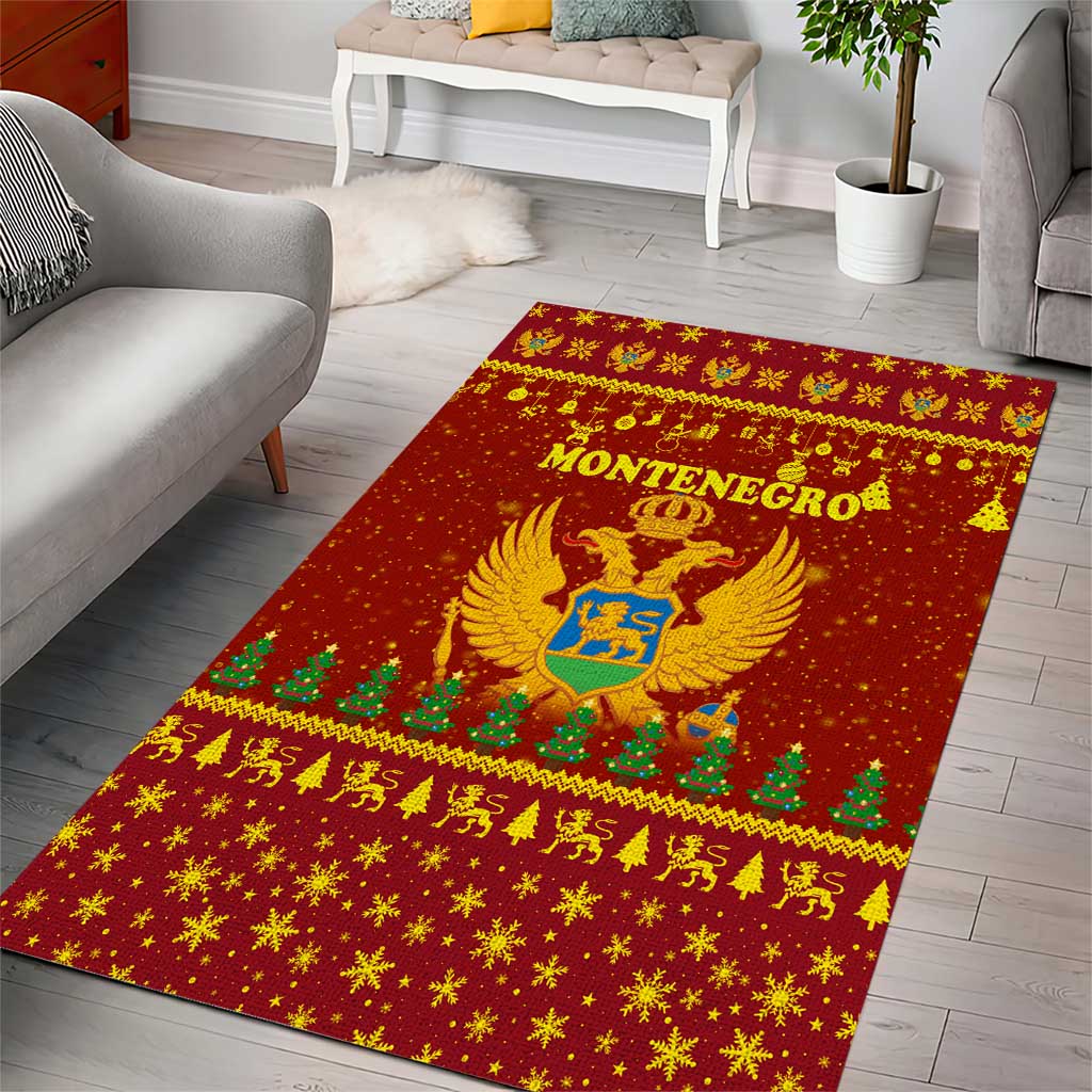 Montenegro Christmas Area Rug with Red-Gold Theme, Double-Headed Eagle, and Santa Motif - Wonder Print Shop