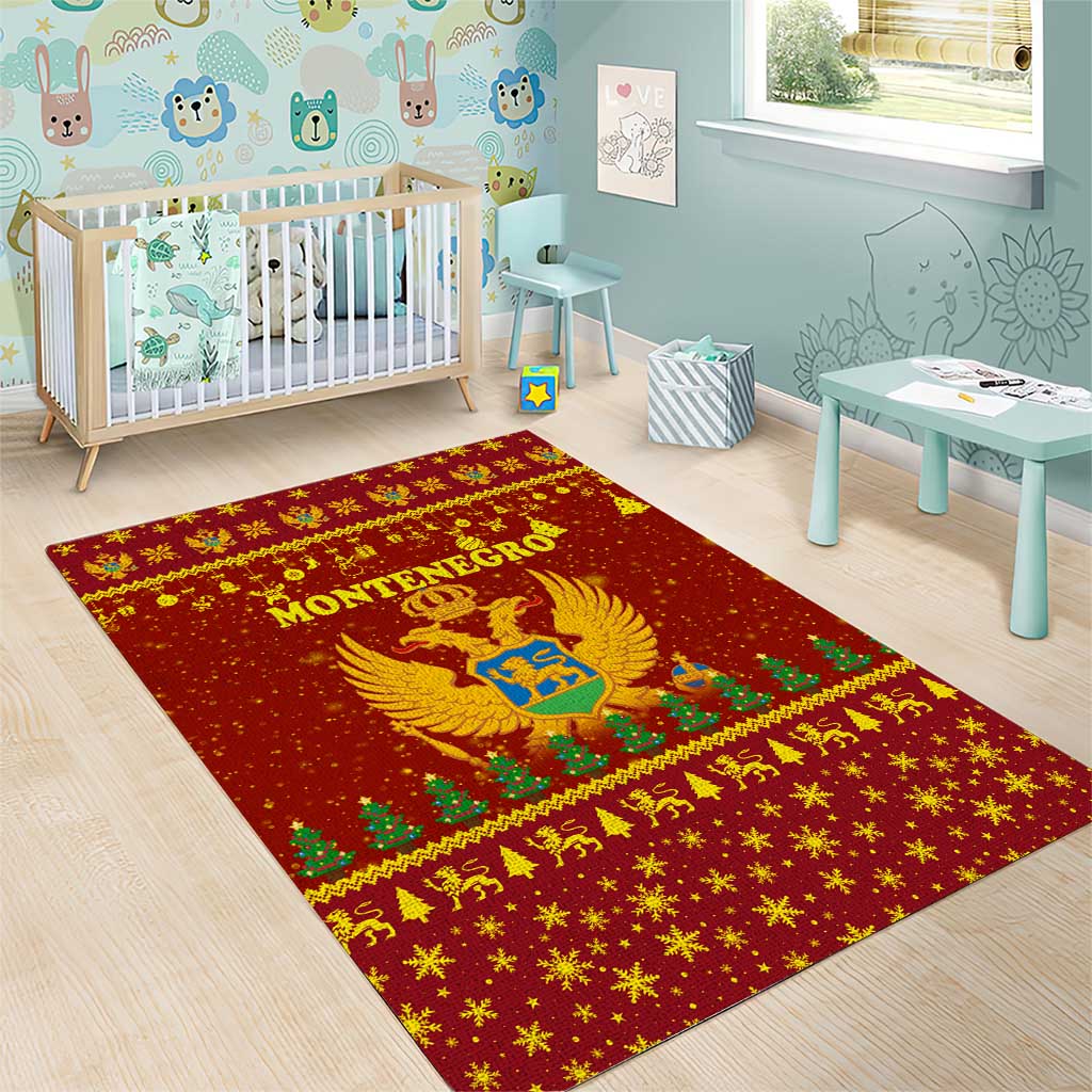 Montenegro Christmas Area Rug with Red-Gold Theme, Double-Headed Eagle, and Santa Motif - Wonder Print Shop