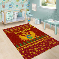 Montenegro Christmas Area Rug with Red-Gold Theme, Double-Headed Eagle, and Santa Motif - Wonder Print Shop