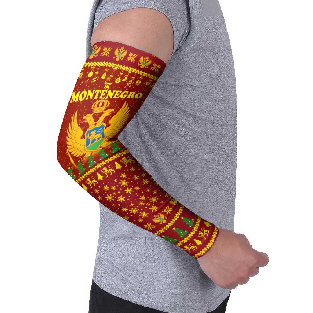 Montenegro Christmas Arm Sleeves with Red-Gold Theme, Double-Headed Eagle, and Santa Motif - Wonder Print Shop