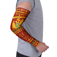 Montenegro Christmas Arm Sleeves with Red-Gold Theme, Double-Headed Eagle, and Santa Motif - Wonder Print Shop