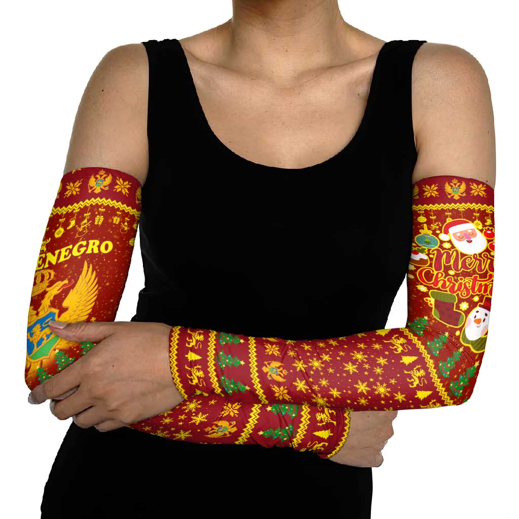 Montenegro Christmas Arm Sleeves with Red-Gold Theme, Double-Headed Eagle, and Santa Motif - Wonder Print Shop