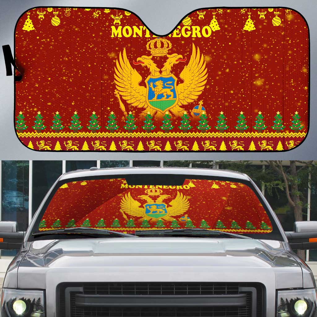 Montenegro Christmas Auto Sun Shade with Red-Gold Theme, Double-Headed Eagle, and Santa Motif - Wonder Print Shop