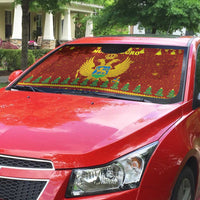 Montenegro Christmas Auto Sun Shade with Red-Gold Theme, Double-Headed Eagle, and Santa Motif - Wonder Print Shop