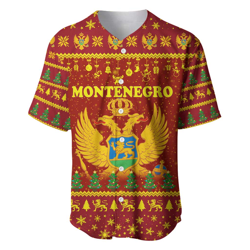 Montenegro Christmas Baseball Jersey with Red-Gold Theme, Double-Headed Eagle, and Santa Motif - Wonder Print Shop