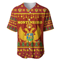 Montenegro Christmas Baseball Jersey with Red-Gold Theme, Double-Headed Eagle, and Santa Motif - Wonder Print Shop