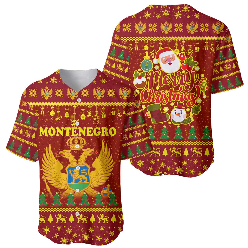 Montenegro Christmas Baseball Jersey with Red-Gold Theme, Double-Headed Eagle, and Santa Motif - Wonder Print Shop