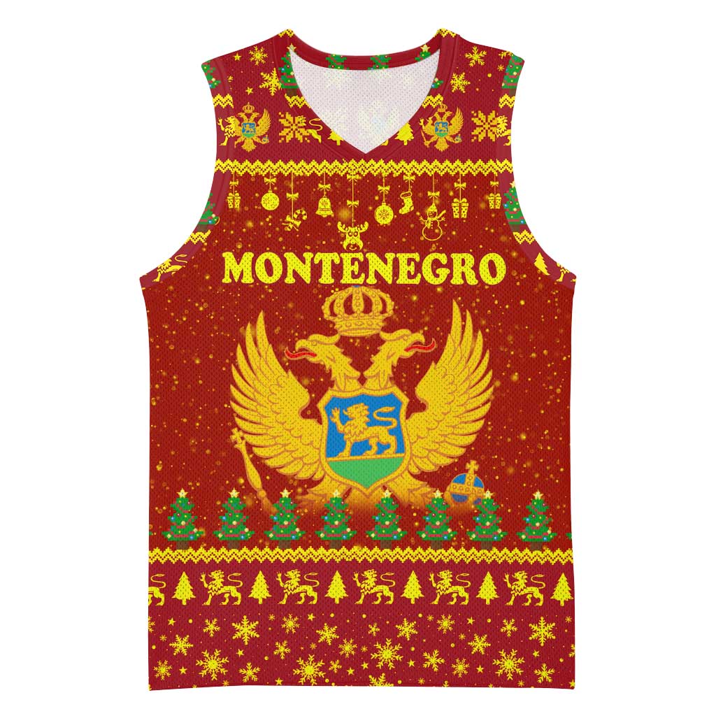Montenegro Christmas Basketball Jersey with Red-Gold Theme, Double-Headed Eagle, and Santa Motif - Wonder Print Shop