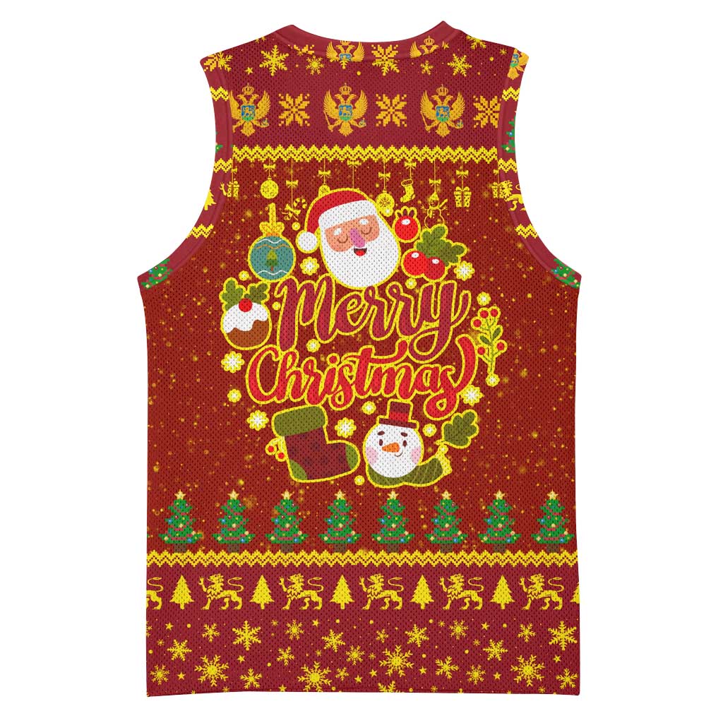 Montenegro Christmas Basketball Jersey with Red-Gold Theme, Double-Headed Eagle, and Santa Motif - Wonder Print Shop