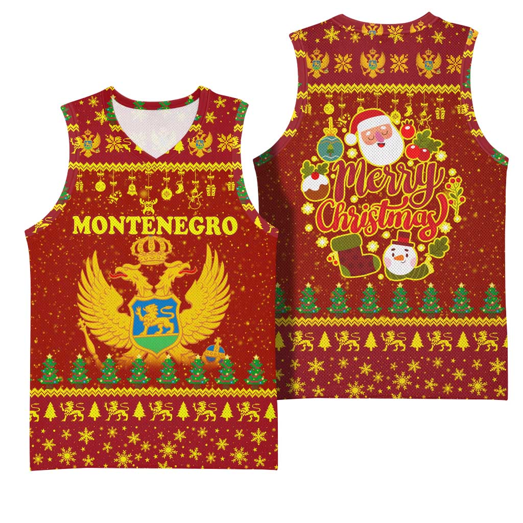 Montenegro Christmas Basketball Jersey with Red-Gold Theme, Double-Headed Eagle, and Santa Motif - Wonder Print Shop