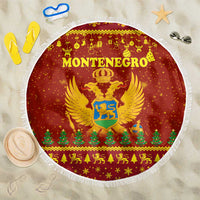 Montenegro Christmas Beach Blanket with Red-Gold Theme, Double-Headed Eagle, and Santa Motif - Wonder Print Shop