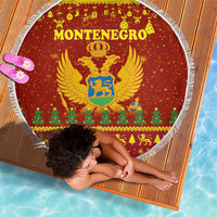 Montenegro Christmas Beach Blanket with Red-Gold Theme, Double-Headed Eagle, and Santa Motif - Wonder Print Shop