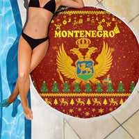 Montenegro Christmas Beach Blanket with Red-Gold Theme, Double-Headed Eagle, and Santa Motif - Wonder Print Shop