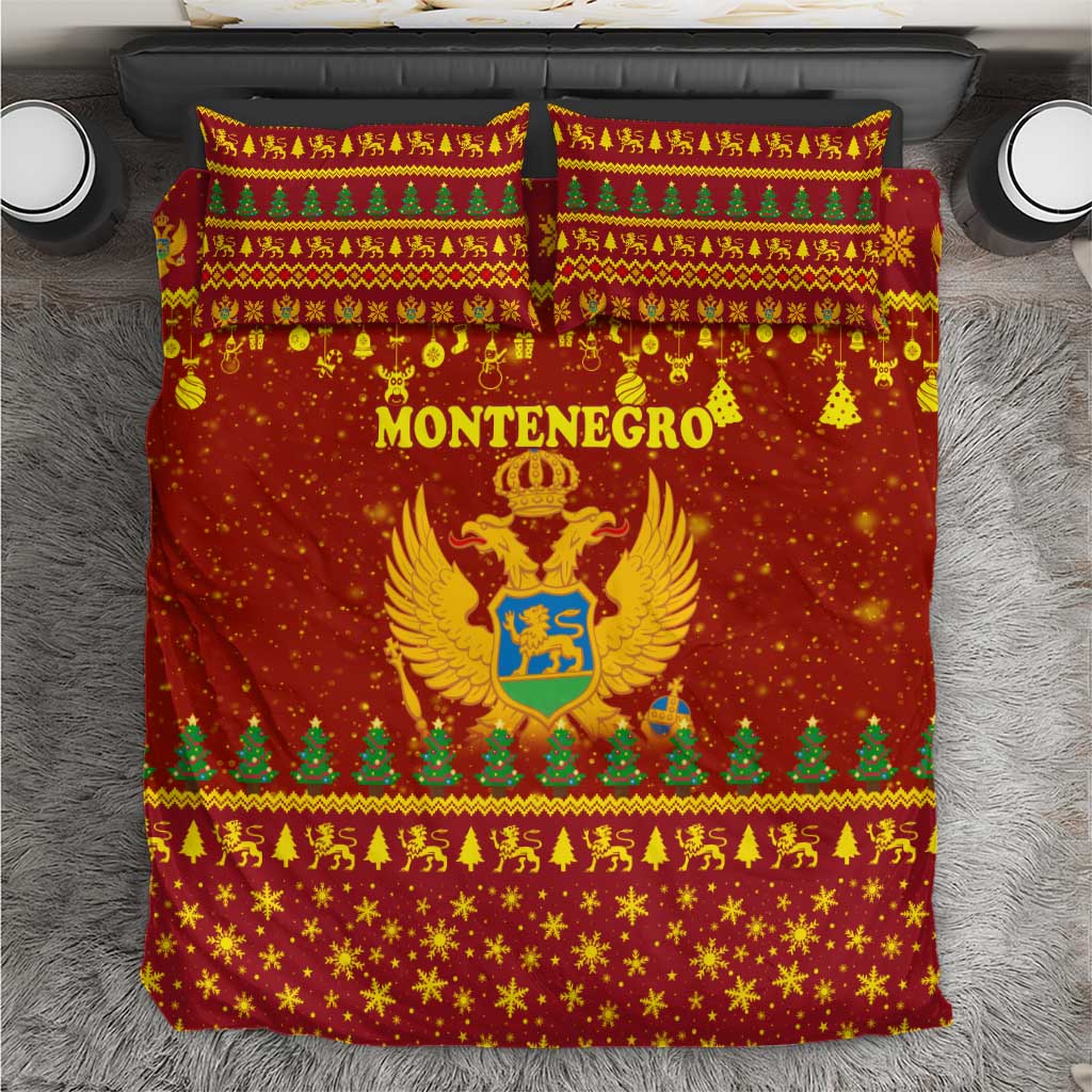 Montenegro Christmas Bedding Set with Red-Gold Theme, Double-Headed Eagle, and Santa Motif - Wonder Print Shop