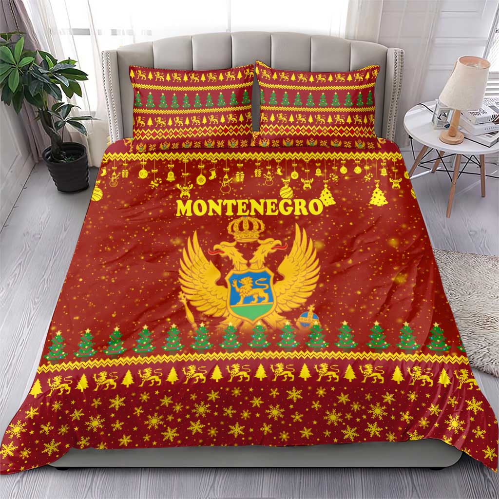 Montenegro Christmas Bedding Set with Red-Gold Theme, Double-Headed Eagle, and Santa Motif - Wonder Print Shop