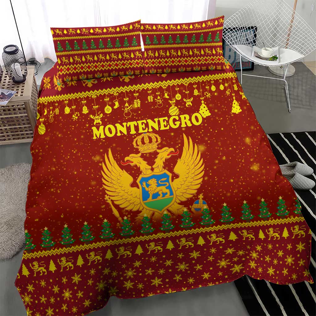 Montenegro Christmas Bedding Set with Red-Gold Theme, Double-Headed Eagle, and Santa Motif - Wonder Print Shop
