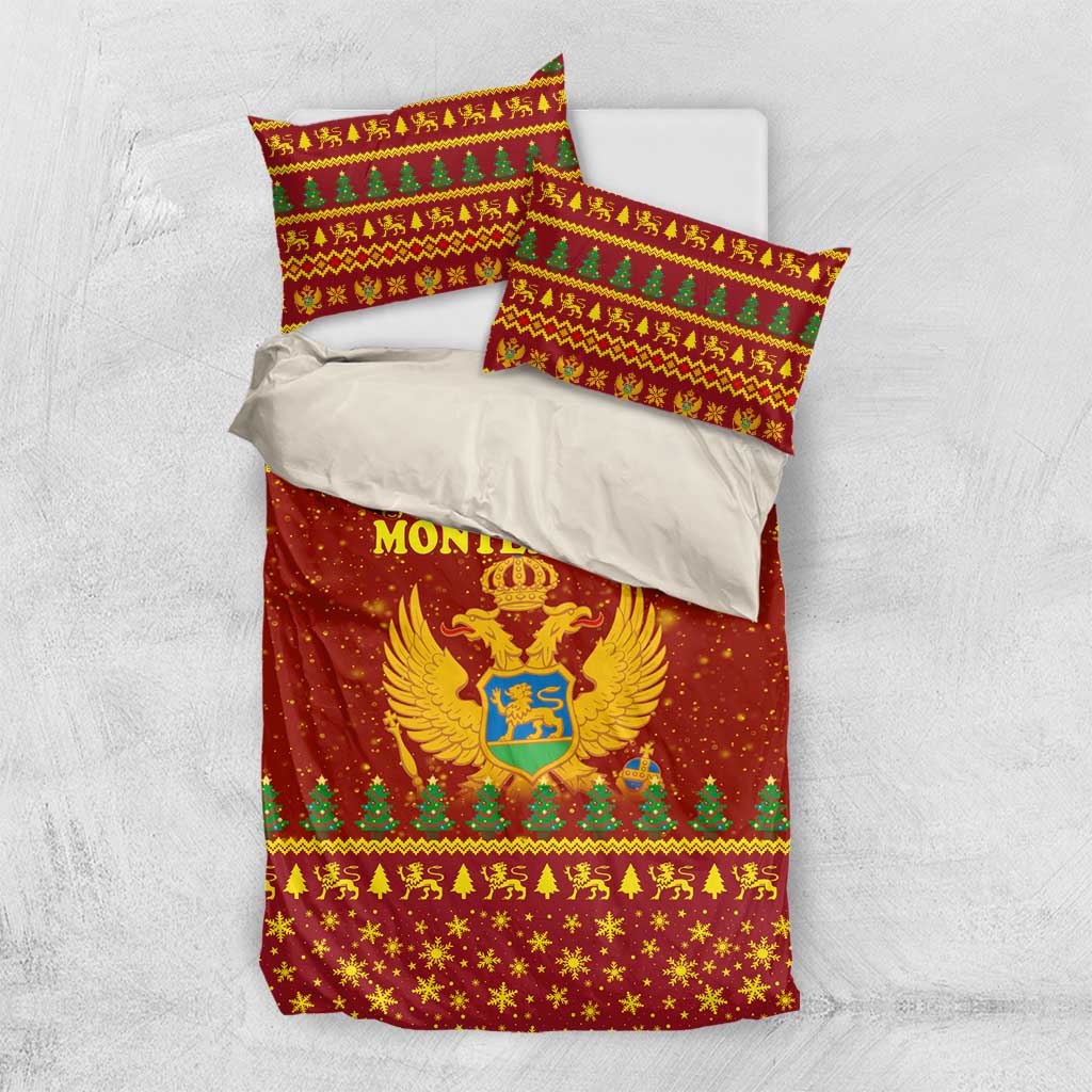 Montenegro Christmas Bedding Set with Red-Gold Theme, Double-Headed Eagle, and Santa Motif - Wonder Print Shop