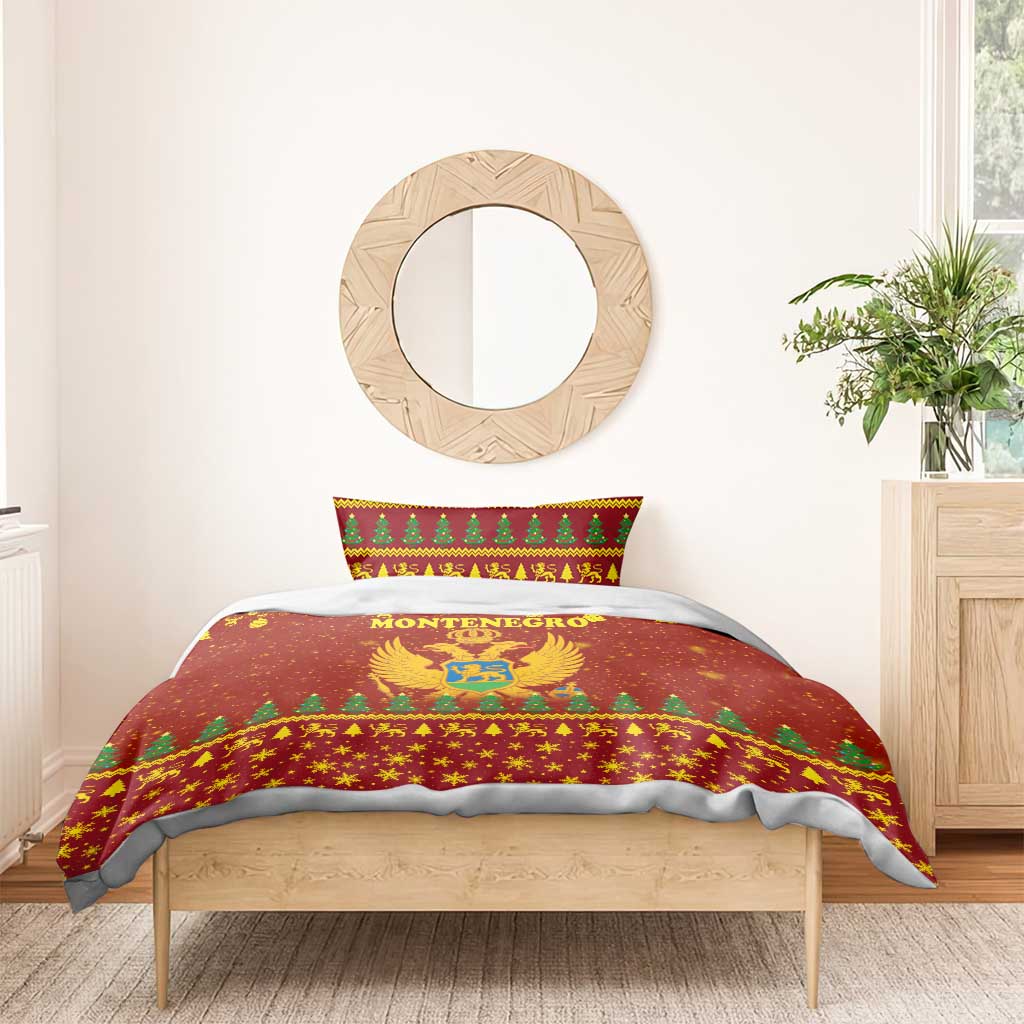 Montenegro Christmas Bedding Set with Red-Gold Theme, Double-Headed Eagle, and Santa Motif - Wonder Print Shop
